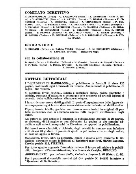 Quaderni di radiologia rivista di collaborazione clinico-radiologica fondata da M. Lapenna