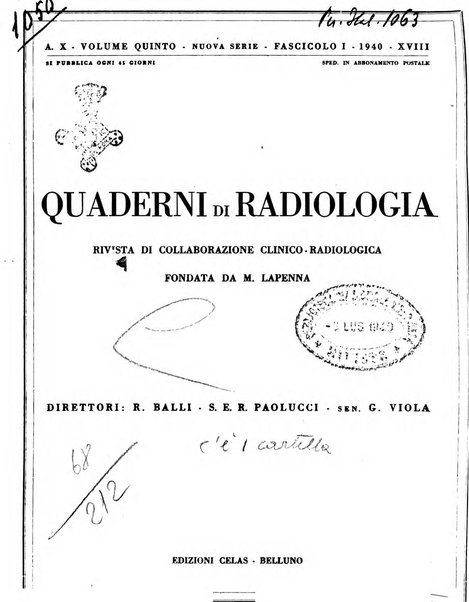 Quaderni di radiologia rivista di collaborazione clinico-radiologica fondata da M. Lapenna