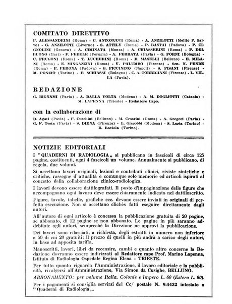 Quaderni di radiologia rivista di collaborazione clinico-radiologica fondata da M. Lapenna