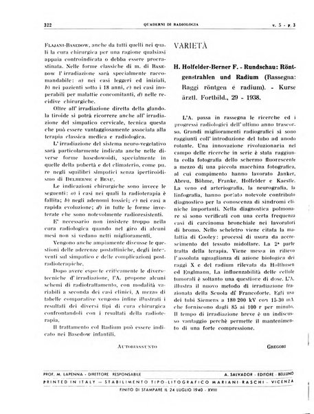 Quaderni di radiologia rivista di collaborazione clinico-radiologica fondata da M. Lapenna