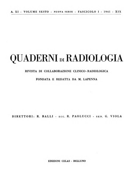 Quaderni di radiologia rivista di collaborazione clinico-radiologica fondata da M. Lapenna