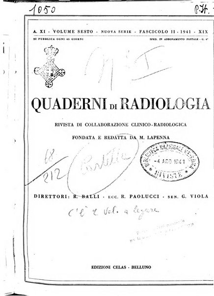 Quaderni di radiologia rivista di collaborazione clinico-radiologica fondata da M. Lapenna