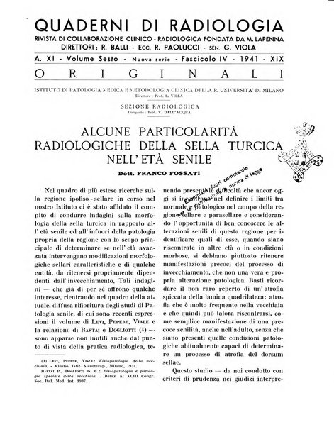 Quaderni di radiologia rivista di collaborazione clinico-radiologica fondata da M. Lapenna