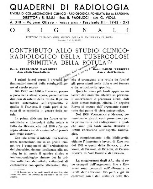 Quaderni di radiologia rivista di collaborazione clinico-radiologica fondata da M. Lapenna