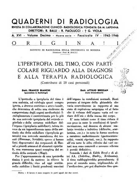 Quaderni di radiologia rivista di collaborazione clinico-radiologica fondata da M. Lapenna