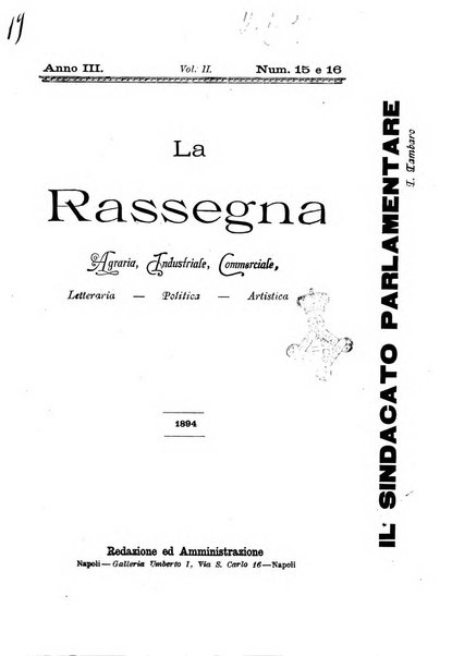 La rassegna agraria, industriale, commerciale, letteraria, politica, artistica