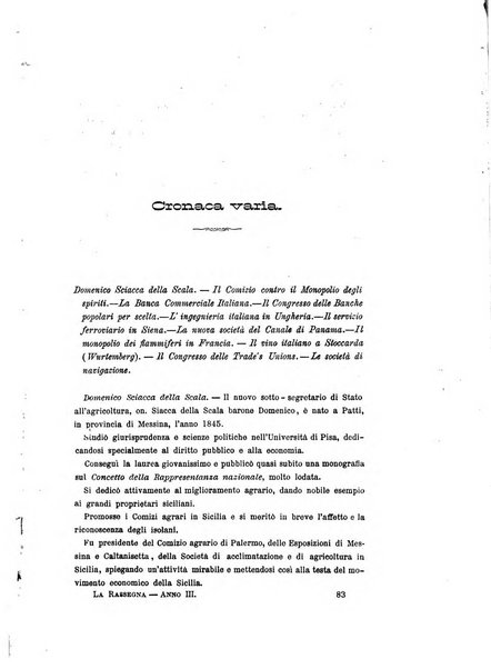 La rassegna agraria, industriale, commerciale, letteraria, politica, artistica