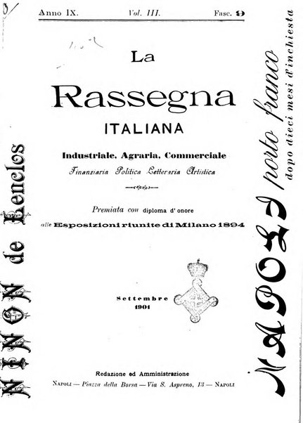 La rassegna agraria, industriale, commerciale, letteraria, politica, artistica