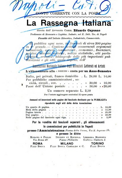 La rassegna agraria, industriale, commerciale, letteraria, politica, artistica