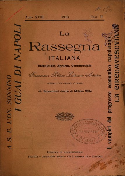 La rassegna agraria, industriale, commerciale, letteraria, politica, artistica