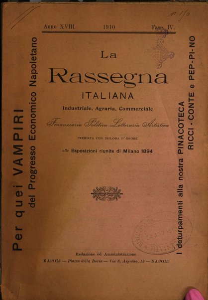 La rassegna agraria, industriale, commerciale, letteraria, politica, artistica