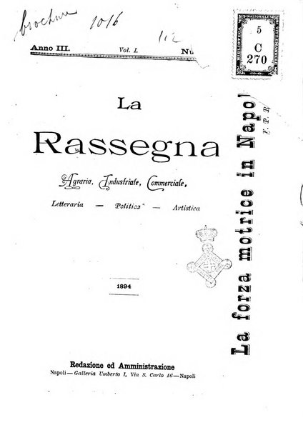 La rassegna agraria, industriale, commerciale, letteraria, politica, artistica