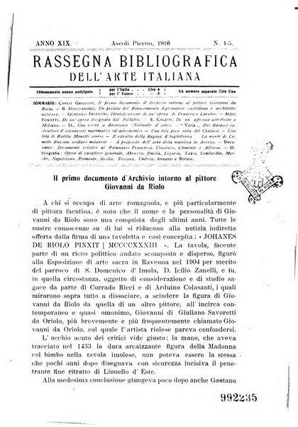 Rassegna bibliografica dell'arte italiana