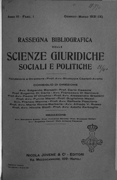 Rassegna bibliografica delle scienze giuridiche, sociali e politiche