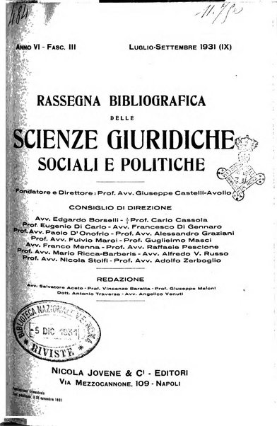 Rassegna bibliografica delle scienze giuridiche, sociali e politiche