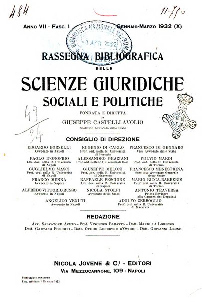 Rassegna bibliografica delle scienze giuridiche, sociali e politiche