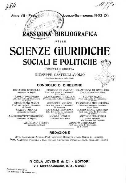 Rassegna bibliografica delle scienze giuridiche, sociali e politiche