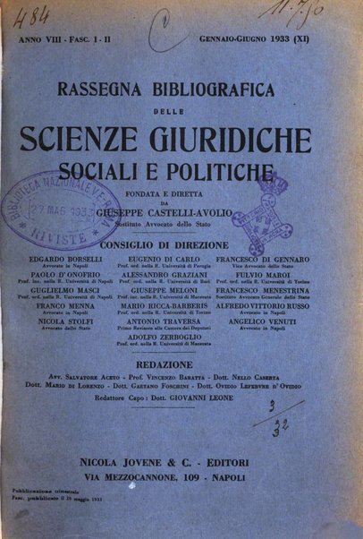 Rassegna bibliografica delle scienze giuridiche, sociali e politiche