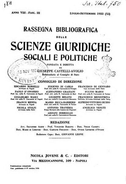 Rassegna bibliografica delle scienze giuridiche, sociali e politiche