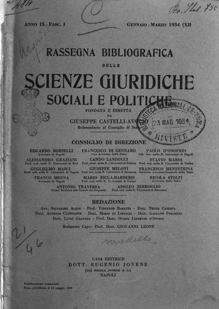 Rassegna bibliografica delle scienze giuridiche, sociali e politiche