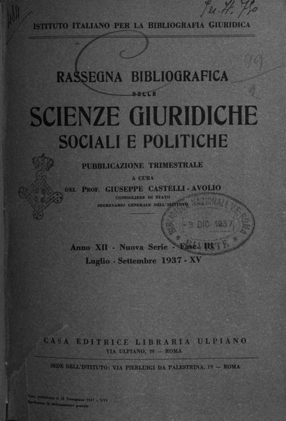 Rassegna bibliografica delle scienze giuridiche, sociali e politiche