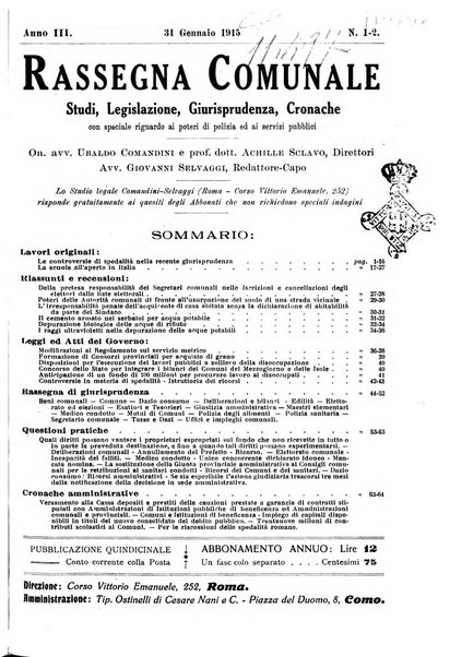 Rassegna comunale studi, legislazione, giurisprudenza, cronache con speciale riguardo ai poteri doi polizia ed ai servizi pubblici