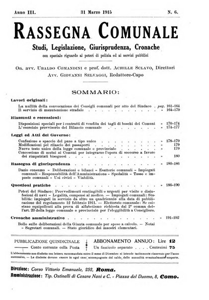 Rassegna comunale studi, legislazione, giurisprudenza, cronache con speciale riguardo ai poteri doi polizia ed ai servizi pubblici