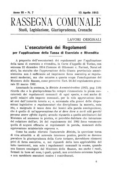 Rassegna comunale studi, legislazione, giurisprudenza, cronache con speciale riguardo ai poteri doi polizia ed ai servizi pubblici