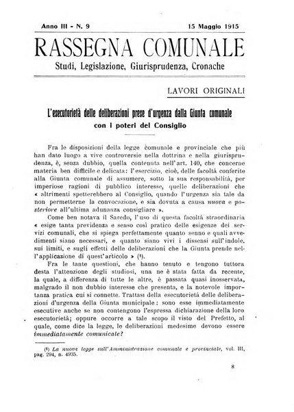 Rassegna comunale studi, legislazione, giurisprudenza, cronache con speciale riguardo ai poteri doi polizia ed ai servizi pubblici