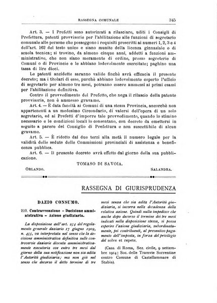 Rassegna comunale studi, legislazione, giurisprudenza, cronache con speciale riguardo ai poteri doi polizia ed ai servizi pubblici