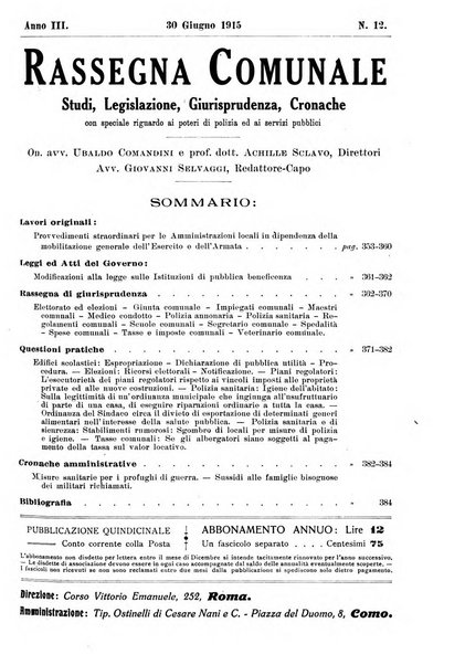 Rassegna comunale studi, legislazione, giurisprudenza, cronache con speciale riguardo ai poteri doi polizia ed ai servizi pubblici