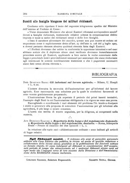 Rassegna comunale studi, legislazione, giurisprudenza, cronache con speciale riguardo ai poteri doi polizia ed ai servizi pubblici