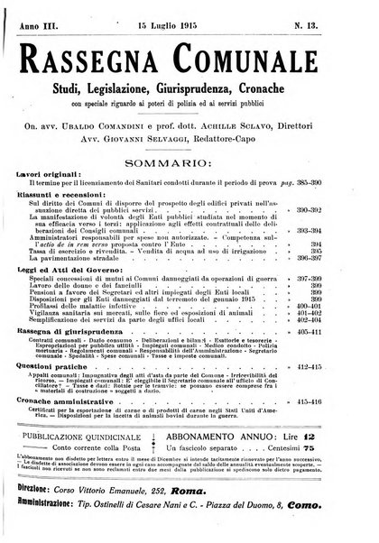 Rassegna comunale studi, legislazione, giurisprudenza, cronache con speciale riguardo ai poteri doi polizia ed ai servizi pubblici