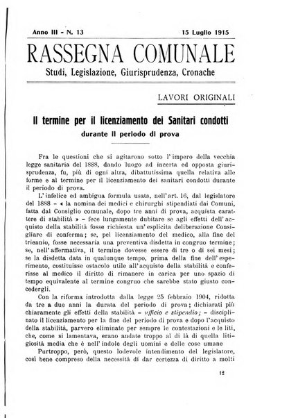 Rassegna comunale studi, legislazione, giurisprudenza, cronache con speciale riguardo ai poteri doi polizia ed ai servizi pubblici