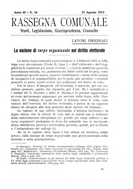 Rassegna comunale studi, legislazione, giurisprudenza, cronache con speciale riguardo ai poteri doi polizia ed ai servizi pubblici