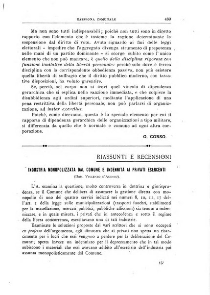 Rassegna comunale studi, legislazione, giurisprudenza, cronache con speciale riguardo ai poteri doi polizia ed ai servizi pubblici