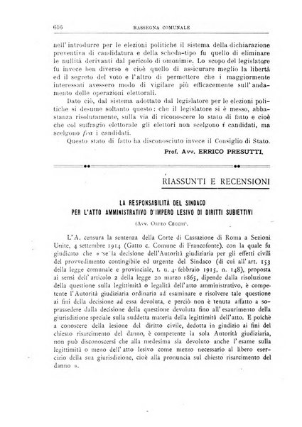 Rassegna comunale studi, legislazione, giurisprudenza, cronache con speciale riguardo ai poteri doi polizia ed ai servizi pubblici