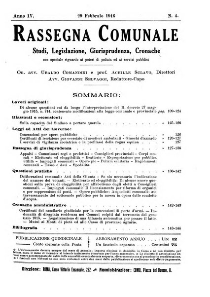 Rassegna comunale studi, legislazione, giurisprudenza, cronache con speciale riguardo ai poteri doi polizia ed ai servizi pubblici