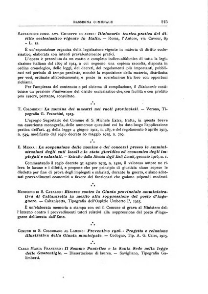 Rassegna comunale studi, legislazione, giurisprudenza, cronache con speciale riguardo ai poteri doi polizia ed ai servizi pubblici