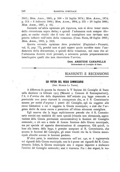 Rassegna comunale studi, legislazione, giurisprudenza, cronache con speciale riguardo ai poteri doi polizia ed ai servizi pubblici