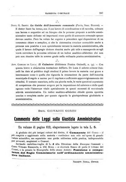 Rassegna comunale studi, legislazione, giurisprudenza, cronache con speciale riguardo ai poteri doi polizia ed ai servizi pubblici