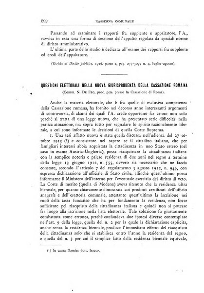 Rassegna comunale studi, legislazione, giurisprudenza, cronache con speciale riguardo ai poteri doi polizia ed ai servizi pubblici