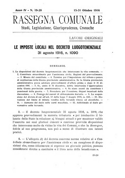 Rassegna comunale studi, legislazione, giurisprudenza, cronache con speciale riguardo ai poteri doi polizia ed ai servizi pubblici