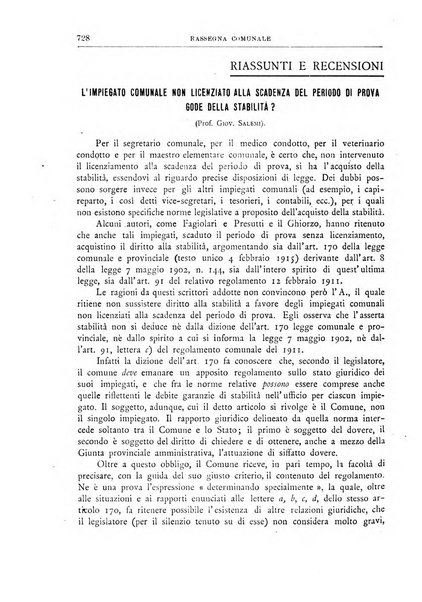 Rassegna comunale studi, legislazione, giurisprudenza, cronache con speciale riguardo ai poteri doi polizia ed ai servizi pubblici