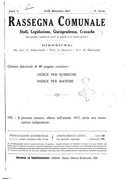 Rassegna comunale studi, legislazione, giurisprudenza, cronache con speciale riguardo ai poteri doi polizia ed ai servizi pubblici