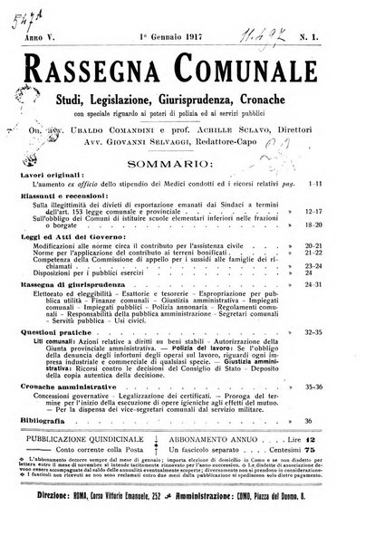 Rassegna comunale studi, legislazione, giurisprudenza, cronache con speciale riguardo ai poteri doi polizia ed ai servizi pubblici