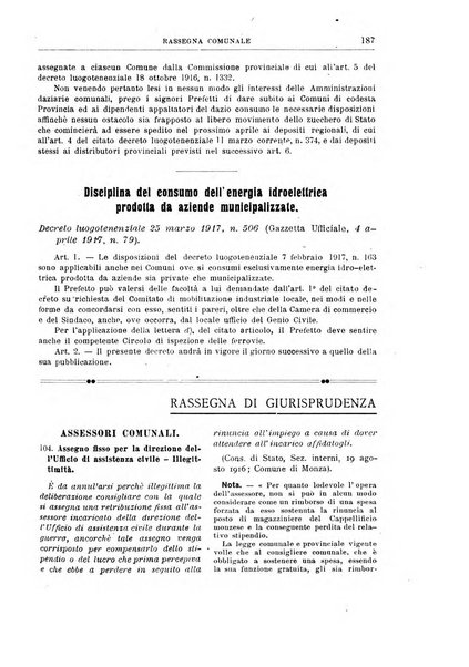 Rassegna comunale studi, legislazione, giurisprudenza, cronache con speciale riguardo ai poteri doi polizia ed ai servizi pubblici