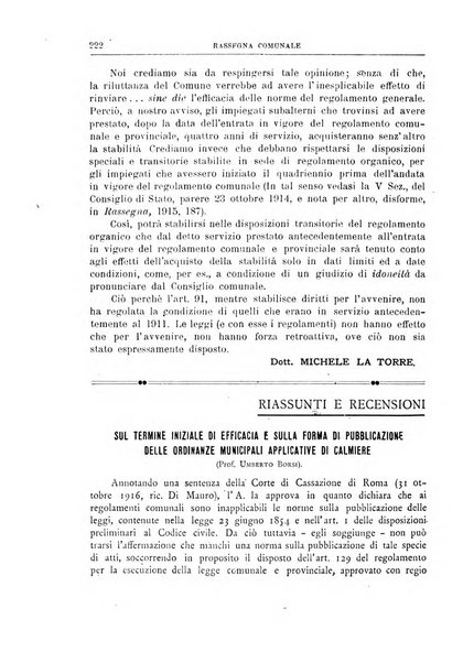 Rassegna comunale studi, legislazione, giurisprudenza, cronache con speciale riguardo ai poteri doi polizia ed ai servizi pubblici