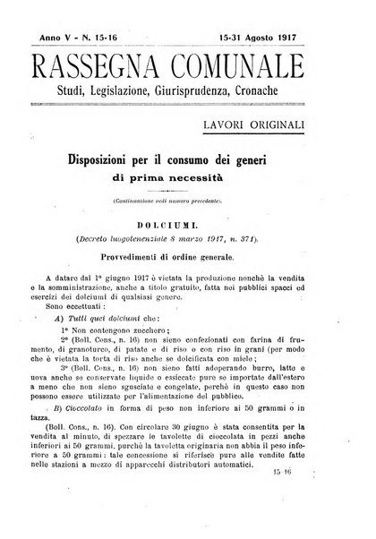 Rassegna comunale studi, legislazione, giurisprudenza, cronache con speciale riguardo ai poteri doi polizia ed ai servizi pubblici