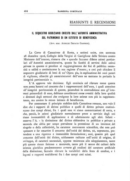 Rassegna comunale studi, legislazione, giurisprudenza, cronache con speciale riguardo ai poteri doi polizia ed ai servizi pubblici